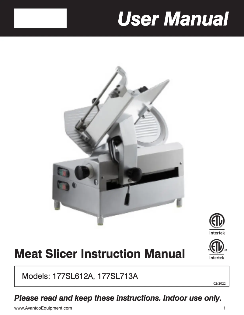 Page n°1 - Manuel utilisateur Avantco SL612A