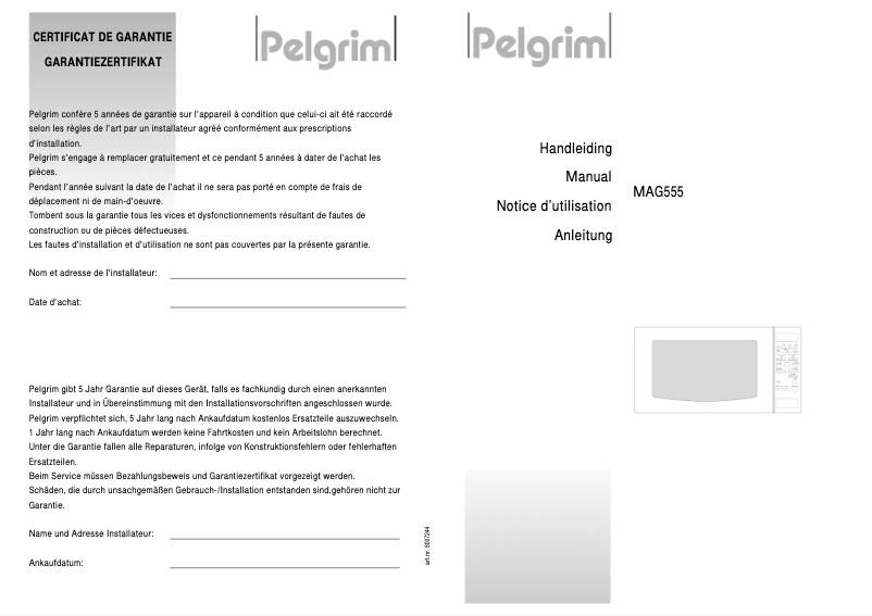 Page 1 de la notice Manuel utilisateur Pelgrim MAG556