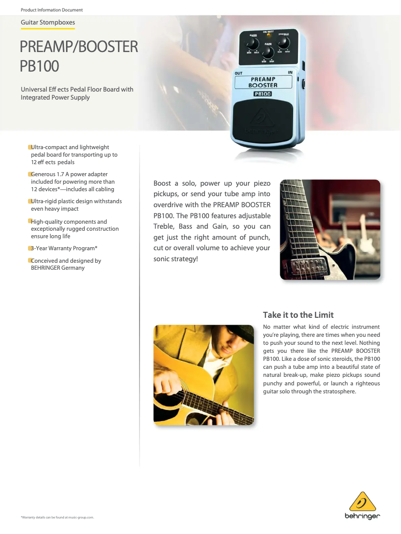 Page n°1 - Fiche technique Behringer Preamp Booster PB100