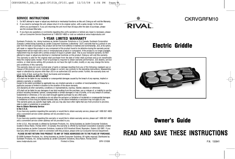 Page n°1 - Manuel utilisateur Rival CKRVGRFM10