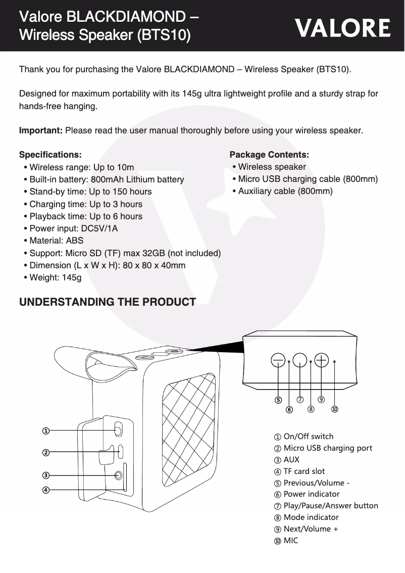 Image de la première page du manuel de l'appareil BTS10