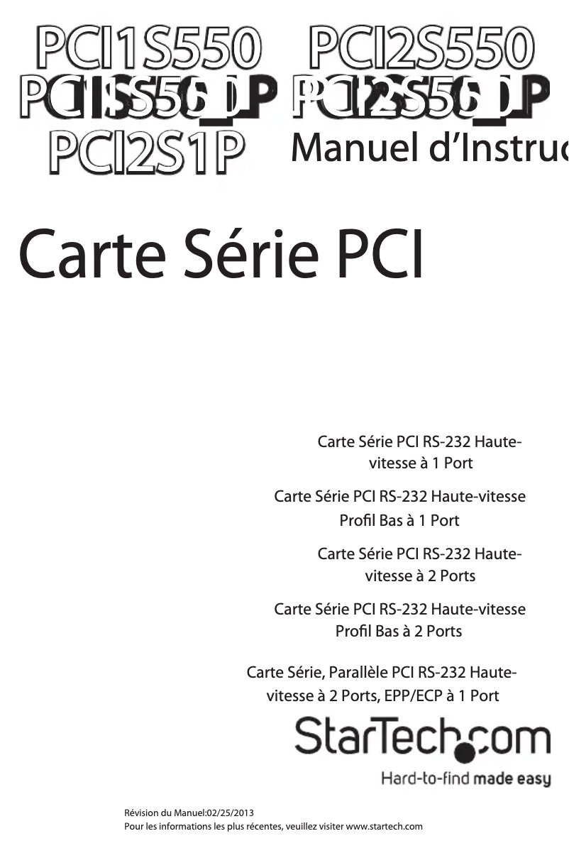 Page n°1 - Manuel utilisateur StarTech.com PCI1S550_LP