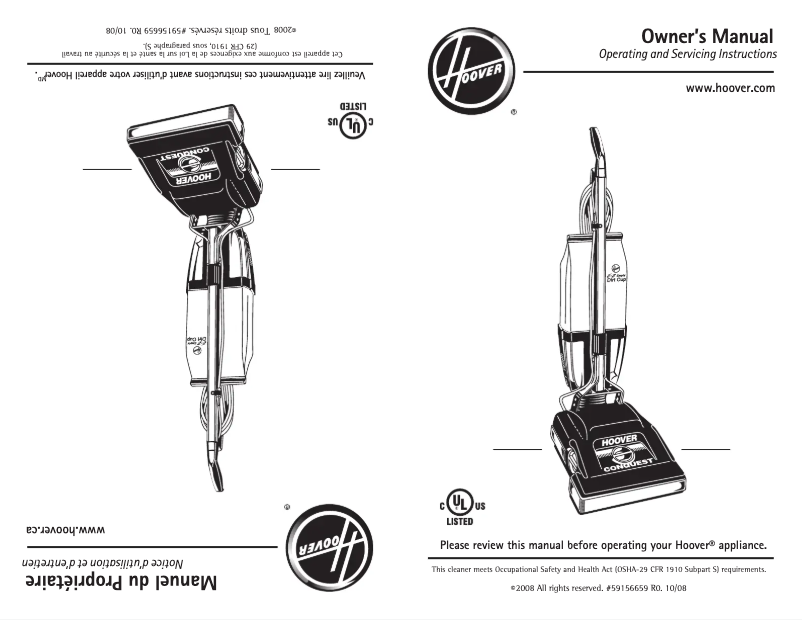 Page n°1 - Mode d'emploi Hoover Commercial Conquest C1800010