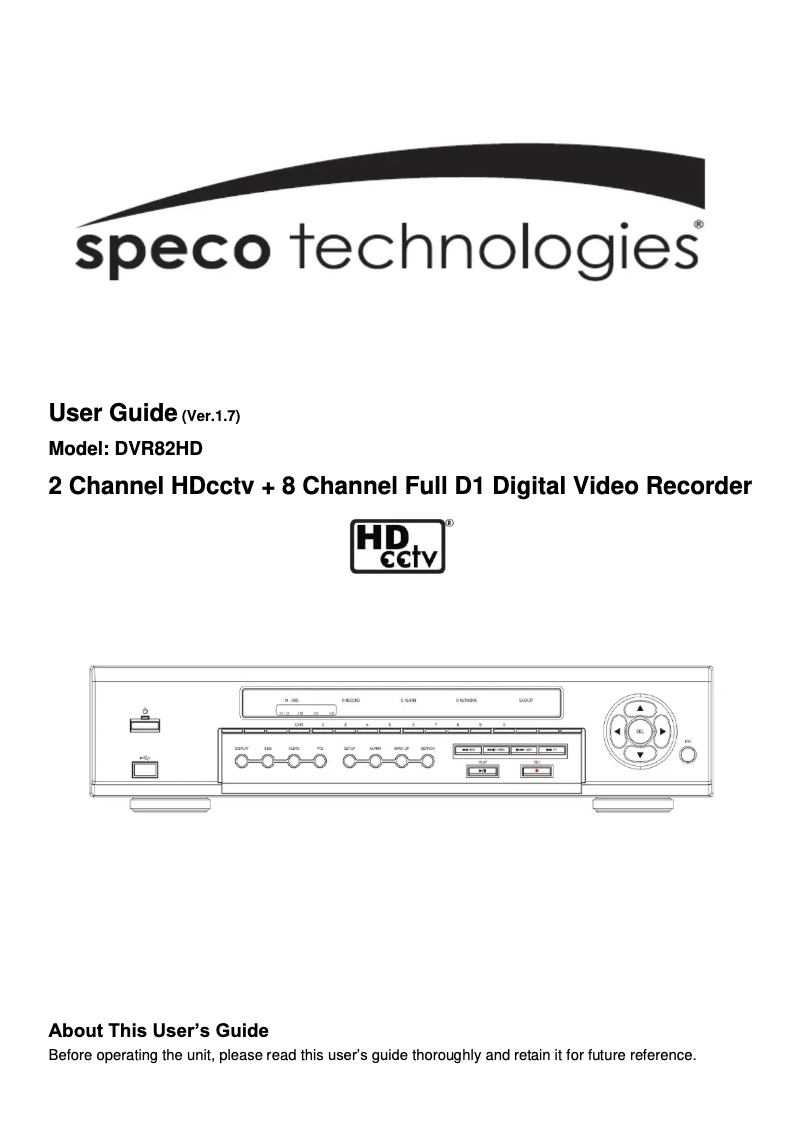 Image de la première page du manuel de l'appareil DVR82HD