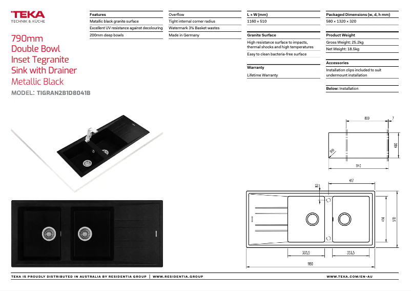 Page 1 de la notice Fiche technique Teka TIGRAN2B1D8041B