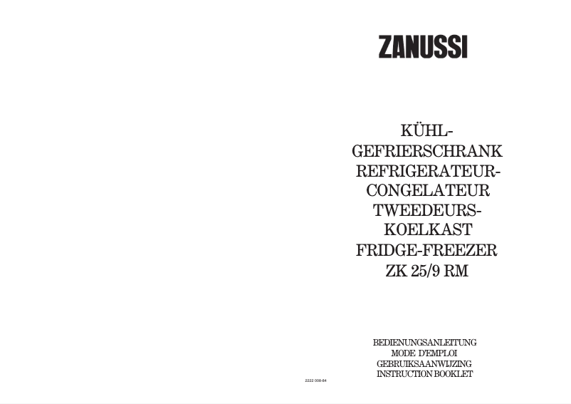 Page 1 de la notice Manuel utilisateur Zanussi ZK 25/9 rm