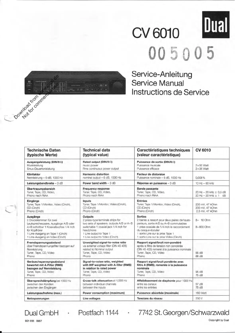 Page 1 de la notice Manuel utilisateur Dual CV 6010