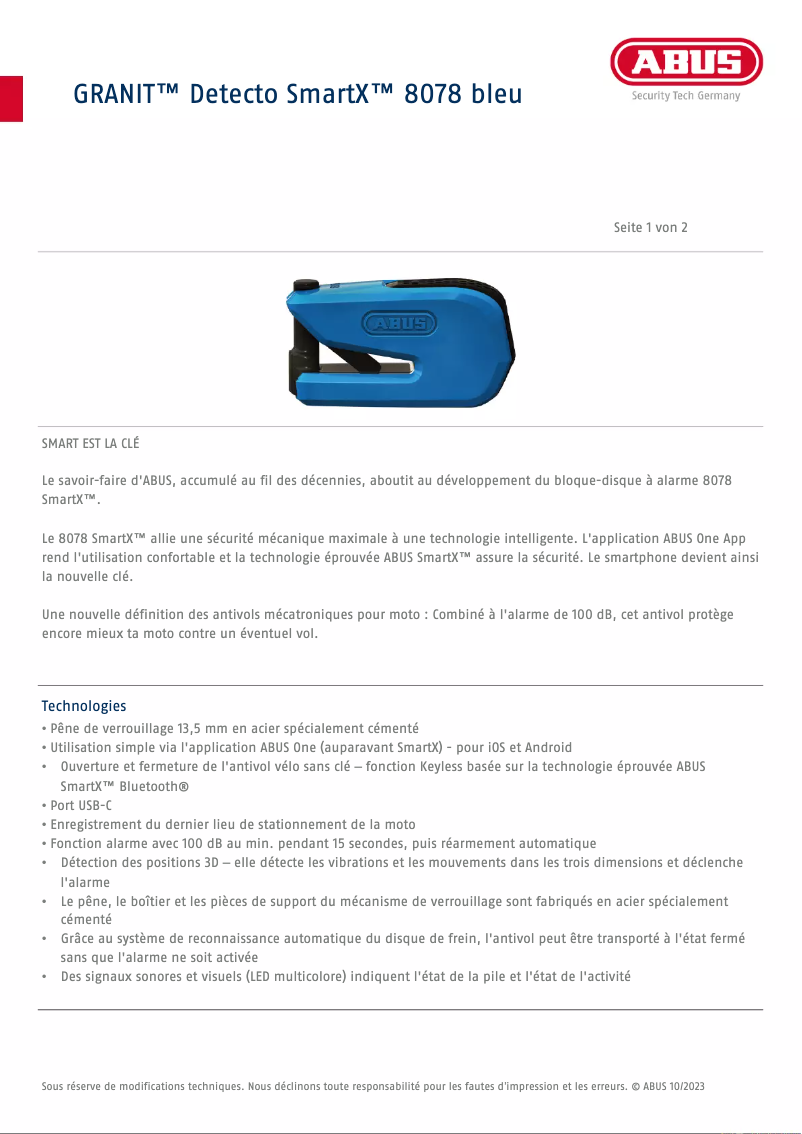 Page n°1 - Fiche technique Abus 8078