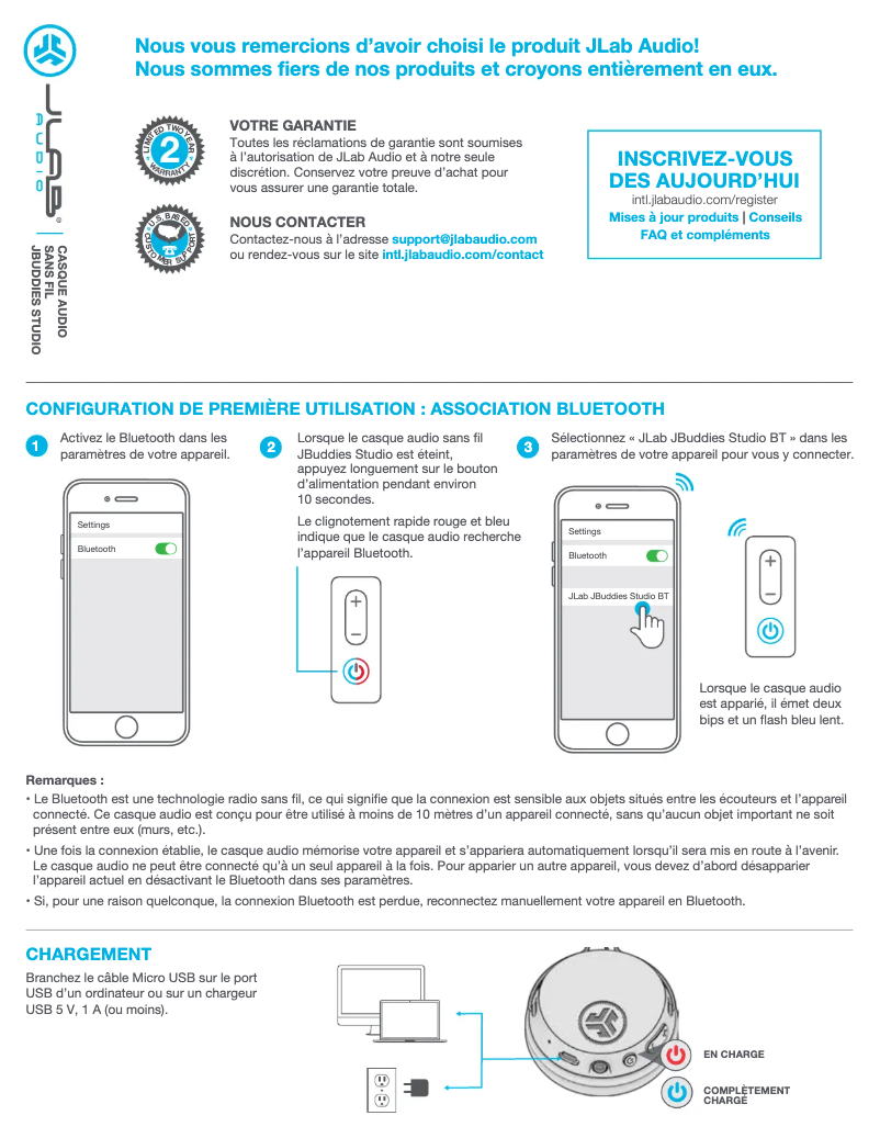 Page 1 de la notice Manuel utilisateur JLab JBuddies Studio