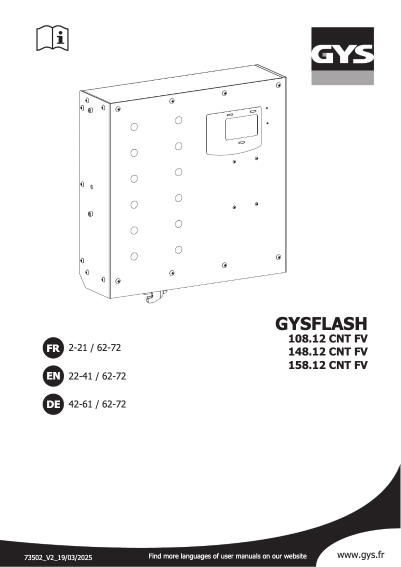 Page n°1 - Manuel utilisateur GYS Gysflash 158.12 CNT FV