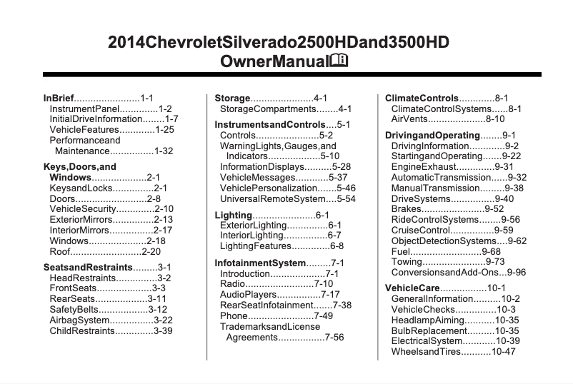 Page 1 de la notice Manuel utilisateur Chevrolet Silverado (2002)
