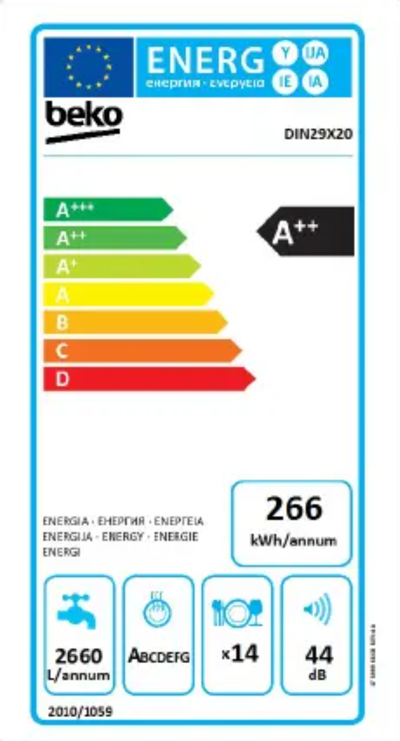 Page 1 de la notice Label énergétique Beko DIN29X20