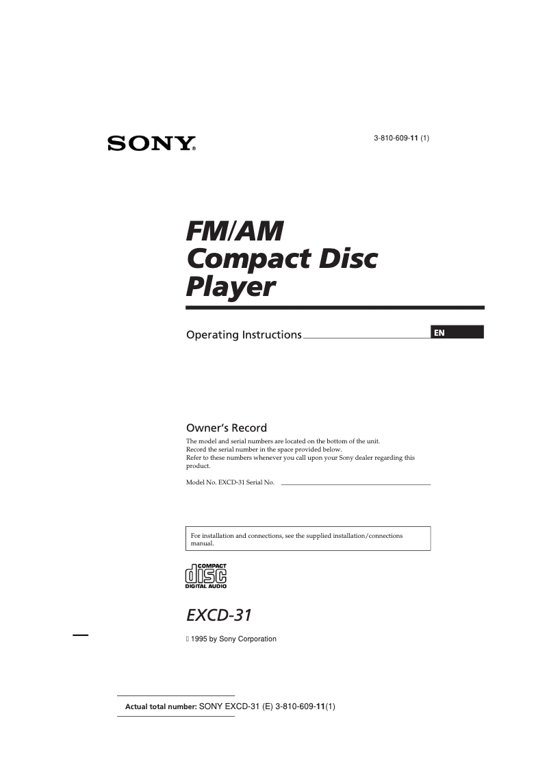 Page 1 de la notice Manuel utilisateur Sony EXCD-31