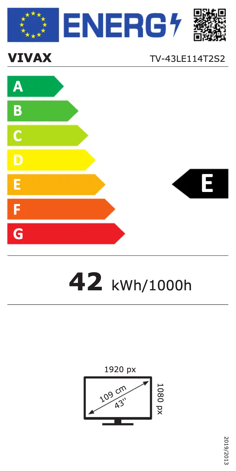 Page n°1 - Label énergétique Vivax TV-43LE114T2S2