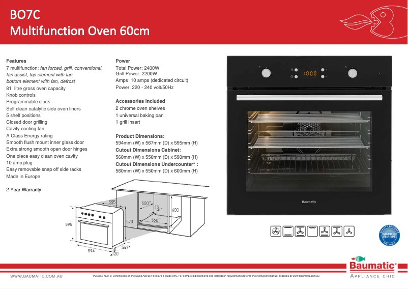 Page 1 de la notice Fiche technique Baumatic BO7C