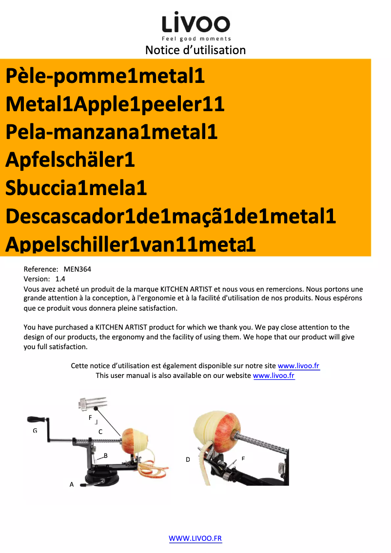 Image de la première page du manuel de l'appareil MEN364