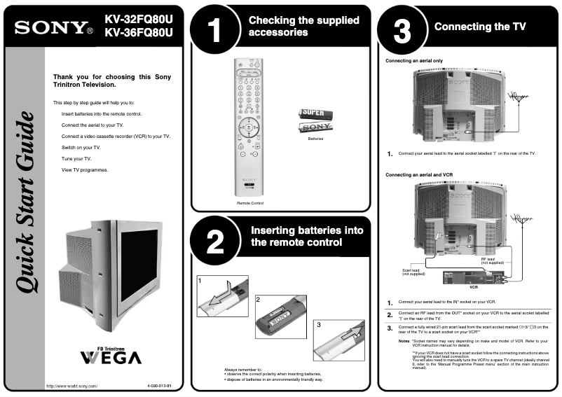 Page 1 de la notice Guide d'installation Sony KV-32FQ80U
