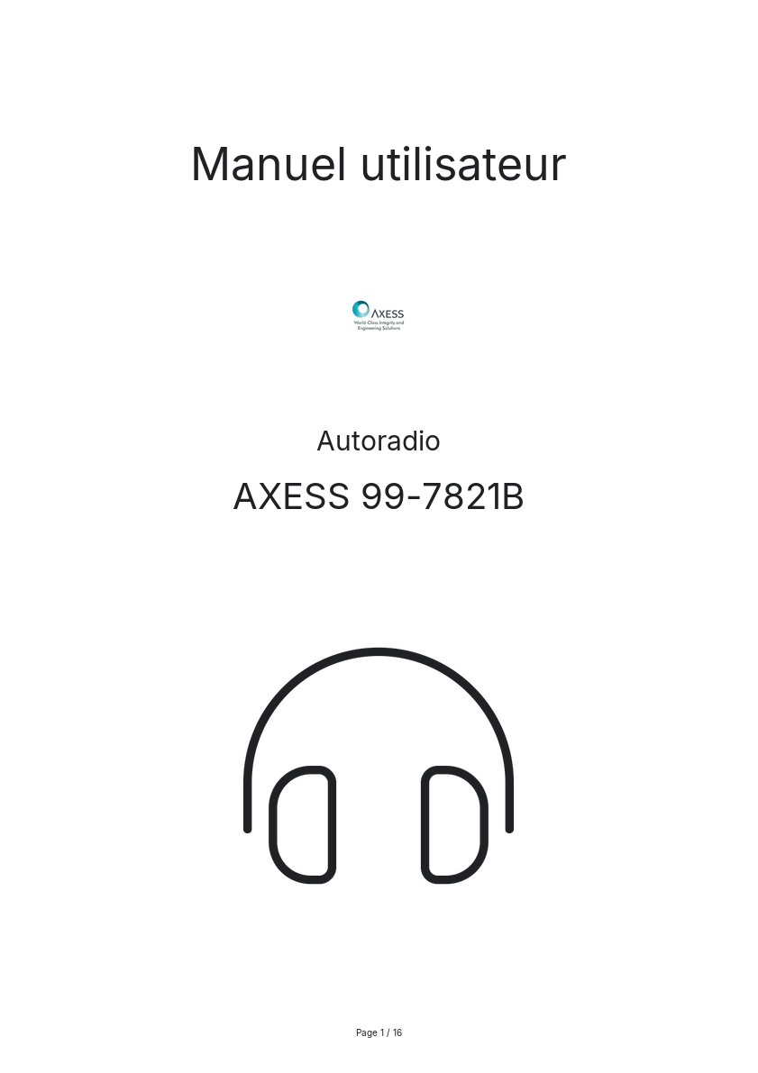 Page n°1 - Manuel utilisateur AXESS 99-7821B
