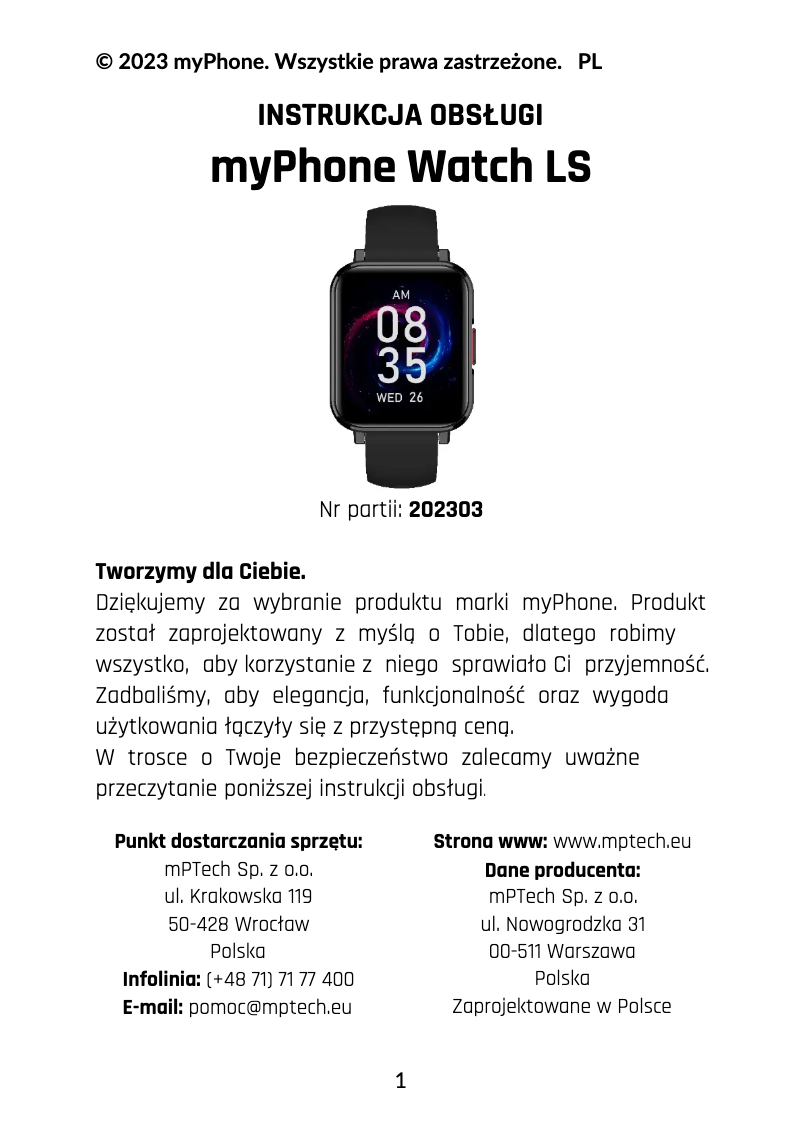 Página 1 del manual Manual de usuario myPhone Watch LS