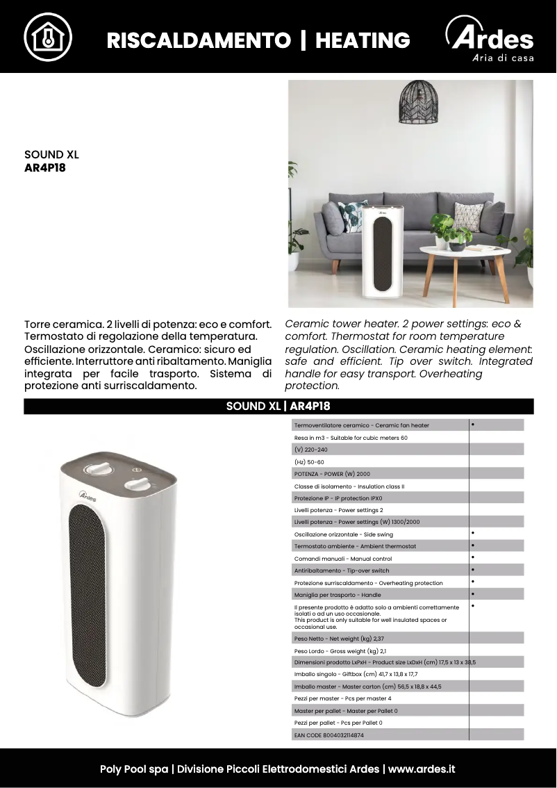 Page 1 de la notice Fiche technique Ardes AR4P18