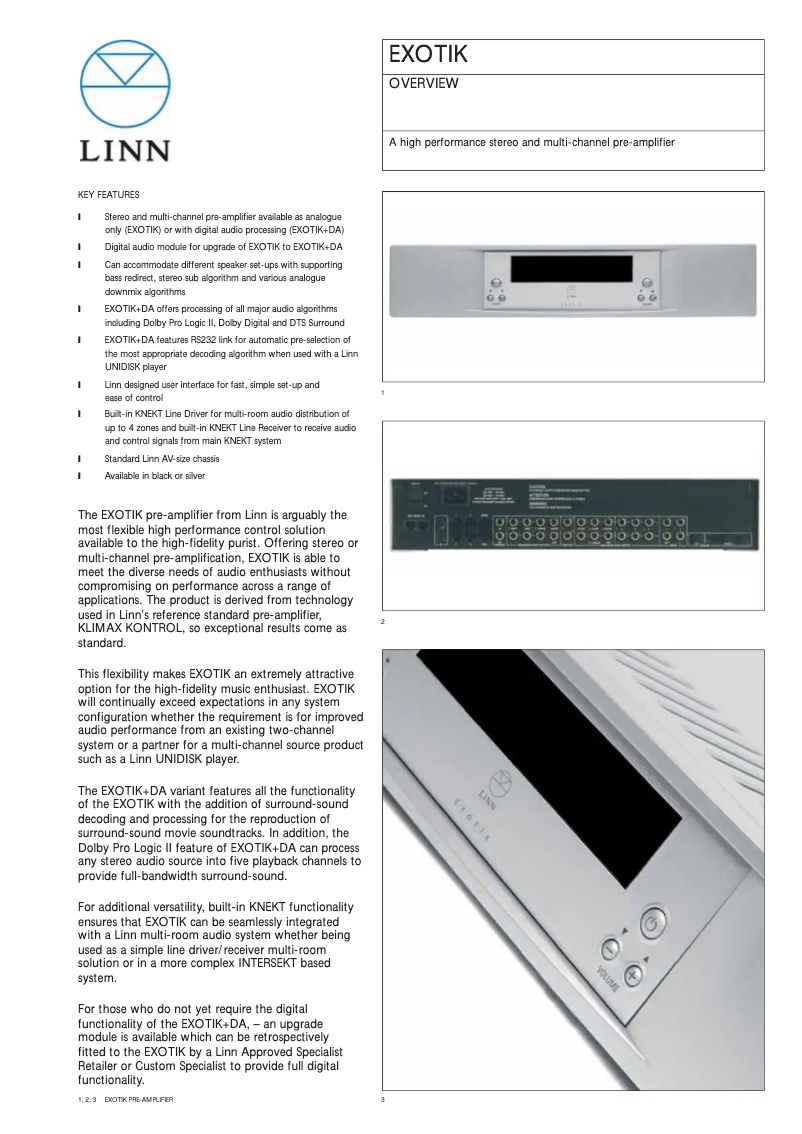 Page 1 de la notice Fiche technique Linn Exotik