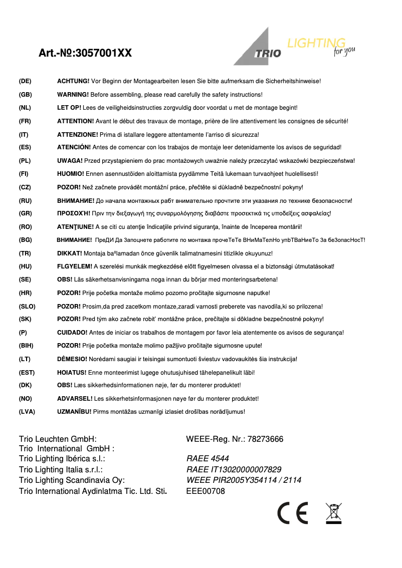 Page 1 de la notice Manuel utilisateur Trio Lighting Ottawa 305700179