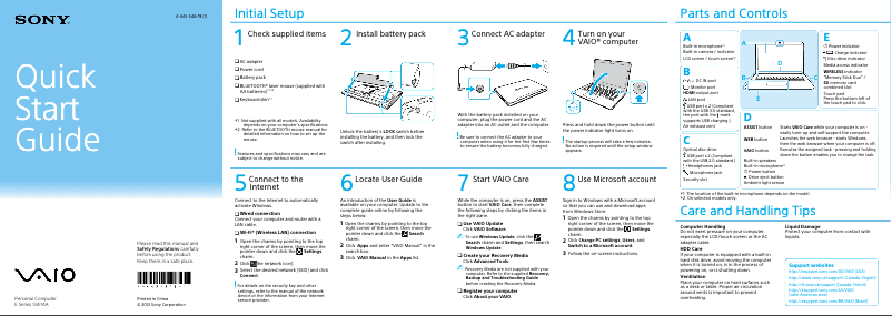 Page n°1 - Guide d'installation Sony Vaio SVE14A25CXH