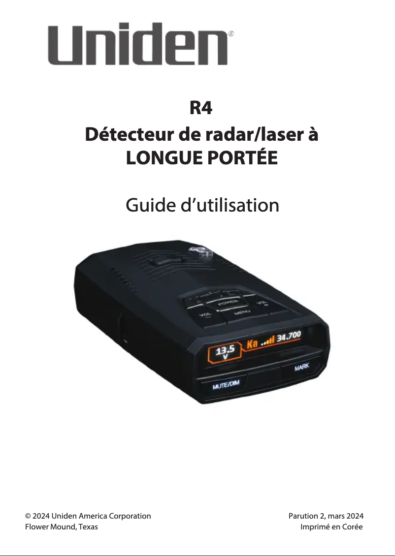 Page 1 de la notice Manuel utilisateur Uniden R4