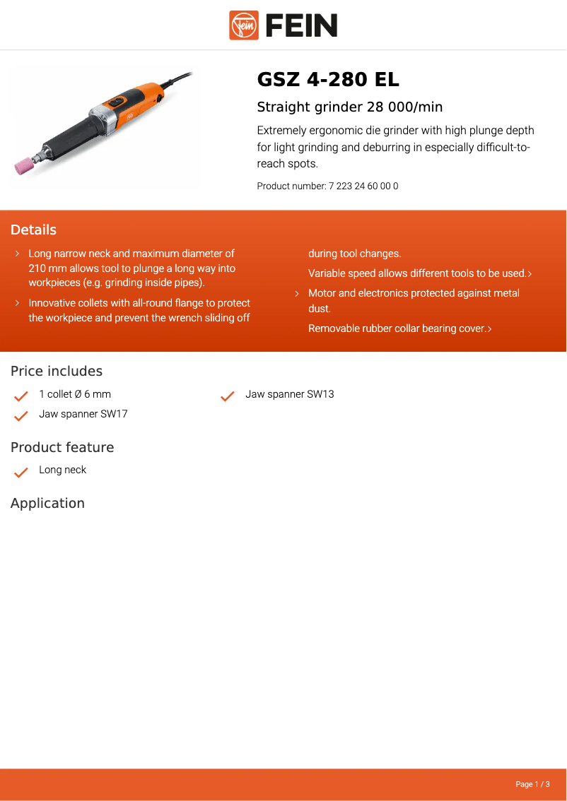 Page n°1 - Fiche technique Fein GSZ 4-280 EL
