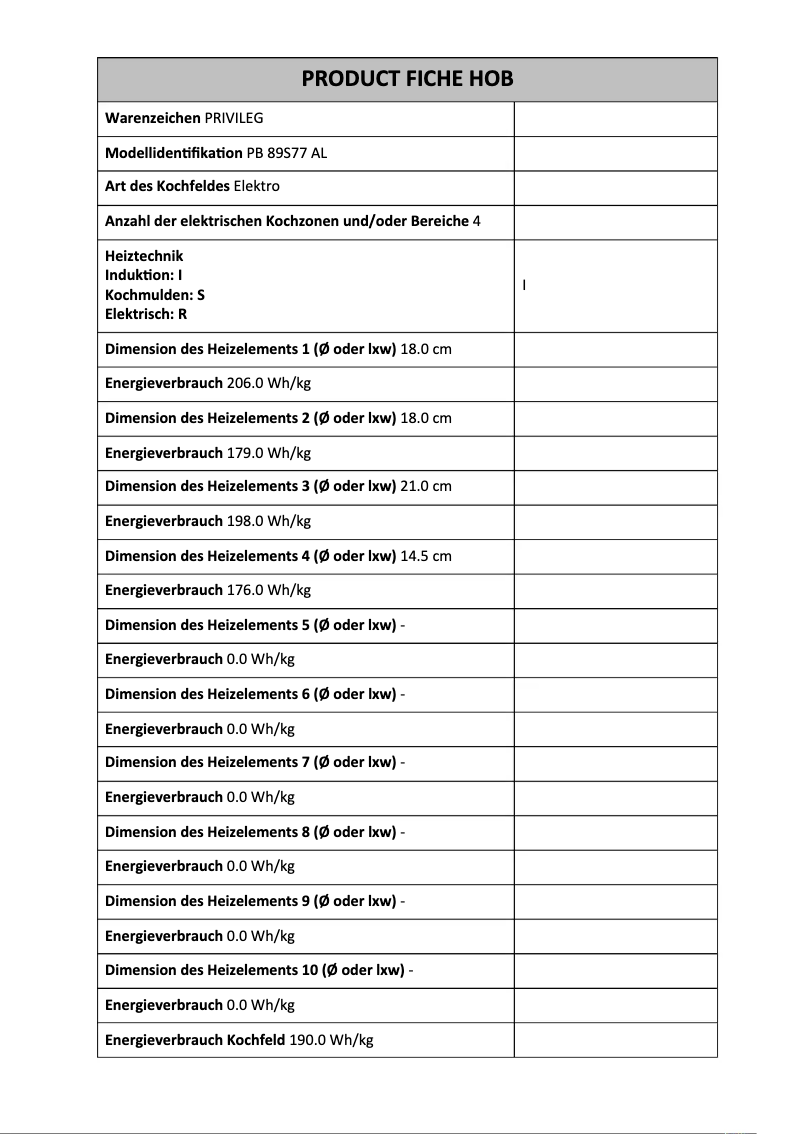 Page 1 de la notice Fiche technique Privileg PB 89S77 AL