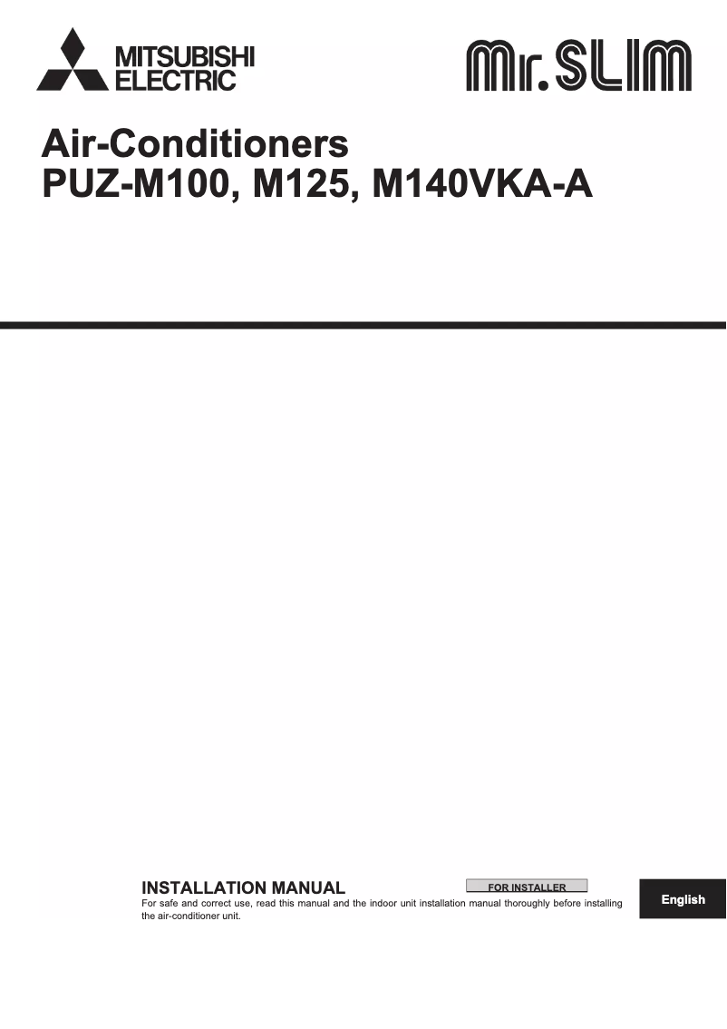 Page 1 de la notice Manuel utilisateur Mitsubishi PUZ-M125VKA-A