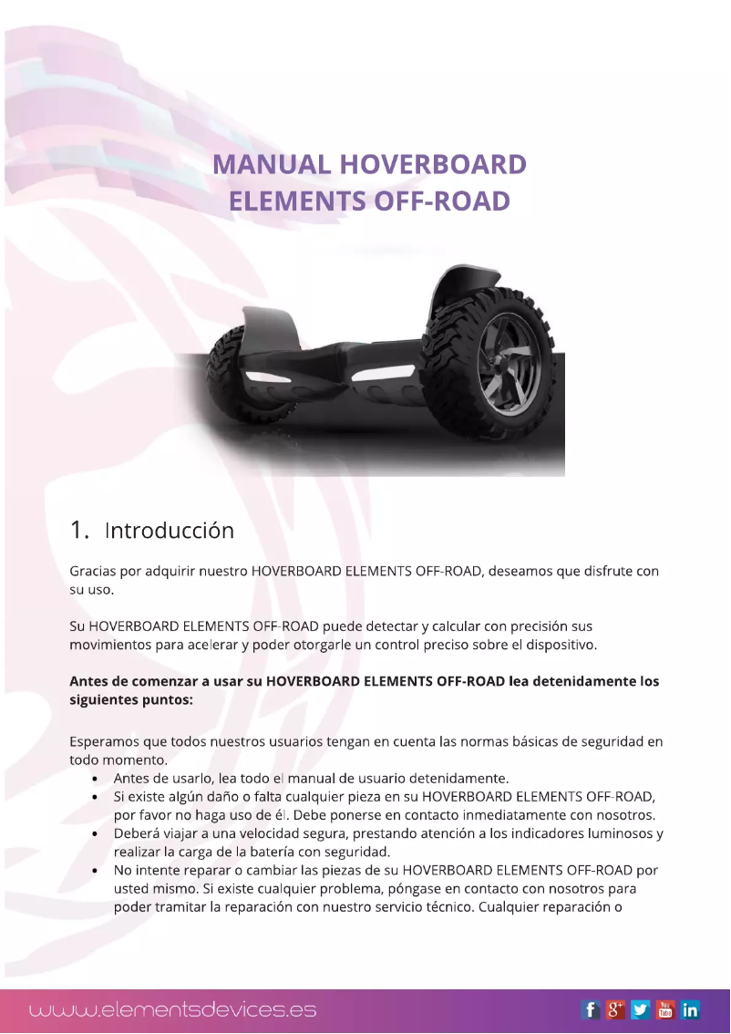 Page 1 de la notice Manuel utilisateur Elements Hoverboard Off-Road