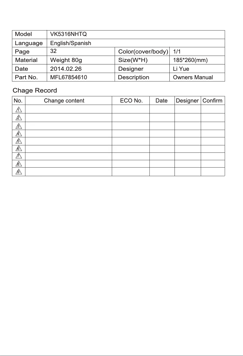 Page 1 de la notice Manuel utilisateur LG VK5316NHTQ
