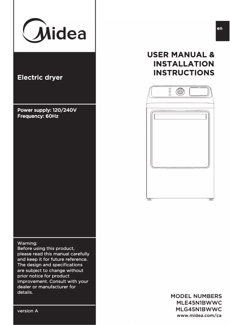 Página 1 del manual Manual de usuario Midea MLE45N1BWWC