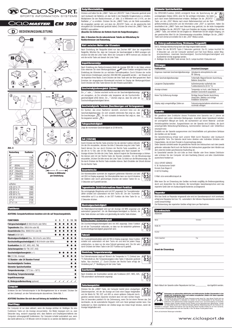 Image de la première page du manuel de l'appareil CicloMaster CM 308