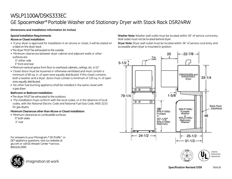 Página 1 del manual Ficha técnica GE WSLP1100AAA
