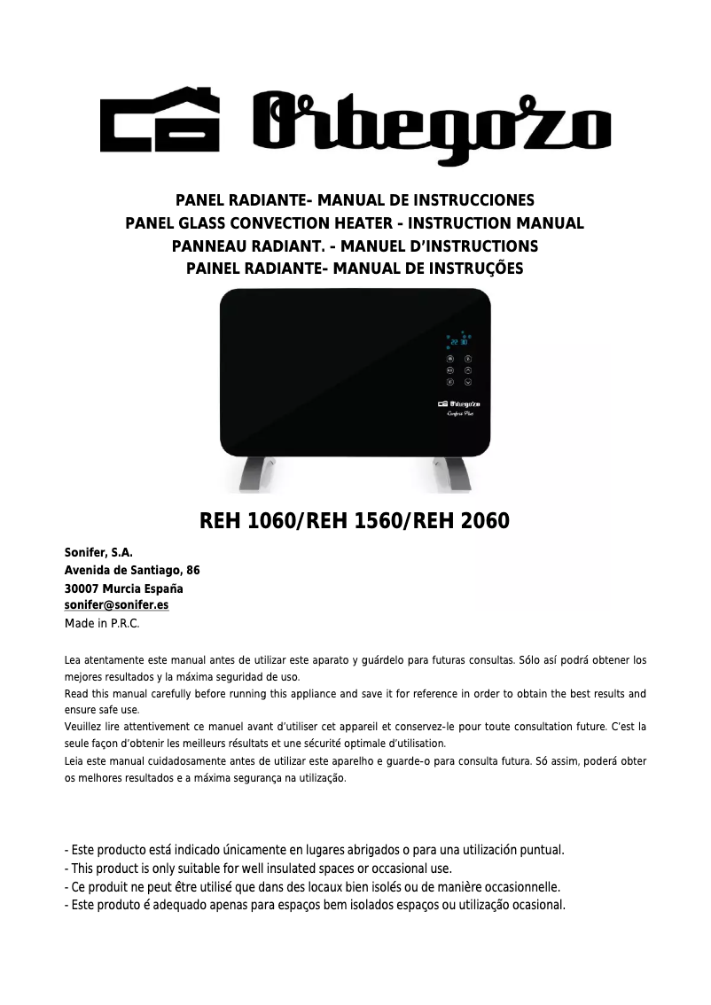 Page 1 de la notice Manuel utilisateur Orbegozo REH 2060