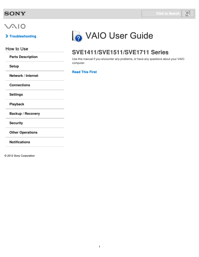Page n°1 - Manuel utilisateur Sony Vaio SVE1411DFXP