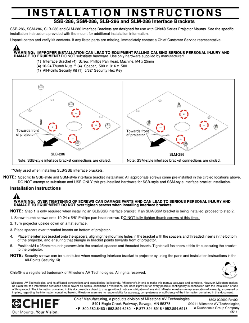 Page 1 de la notice Manuel utilisateur Chief SLM286