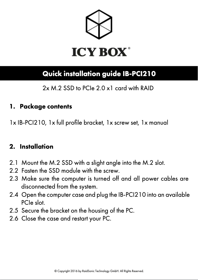 Page 1 de la notice Manuel utilisateur Icy Box IB-PCI210