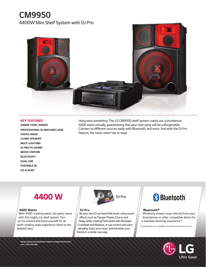 Página 1 del manual Ficha técnica LG CM9950