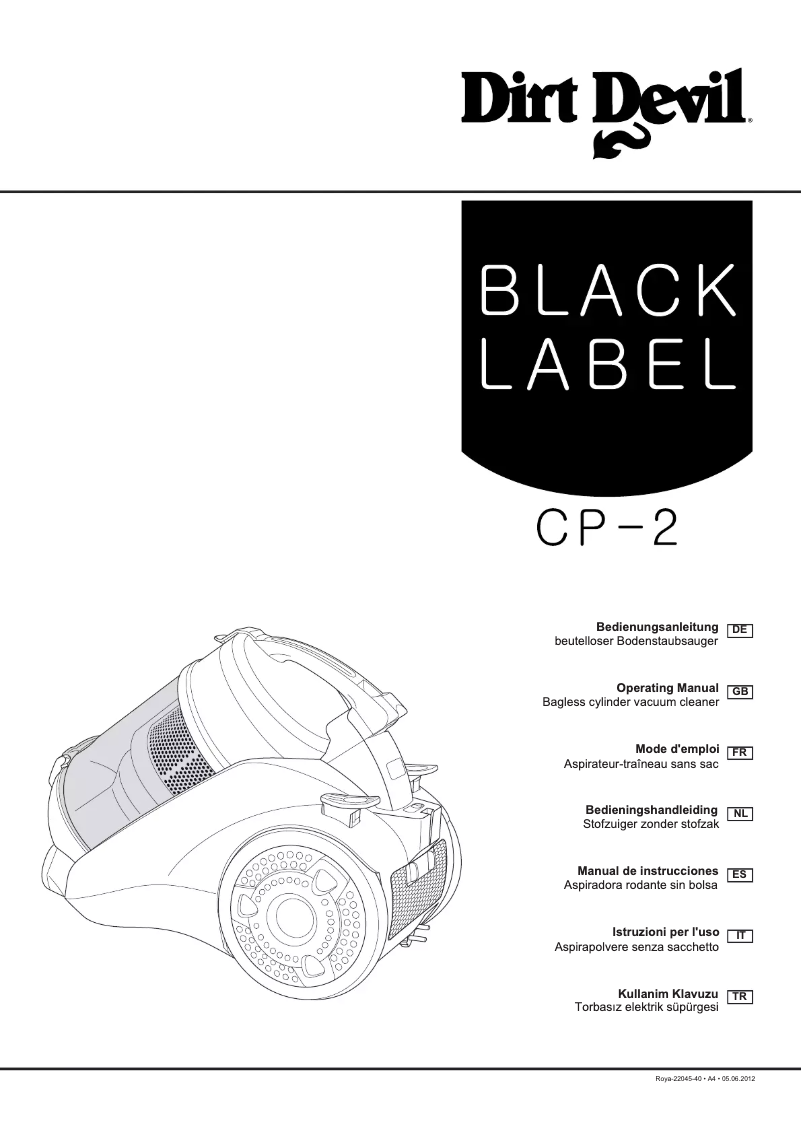 Page n°1 - Manuel utilisateur Dirt Devil Black Label CP-2 M3230