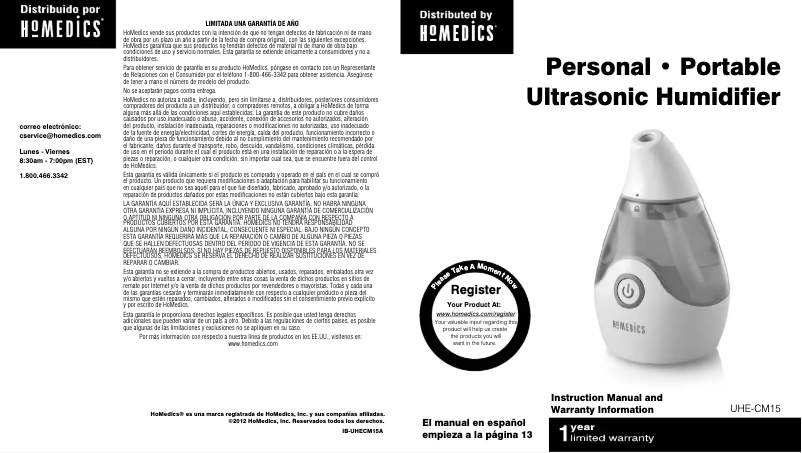 Page 1 de la notice Manuel utilisateur Homedics UHE-CM15