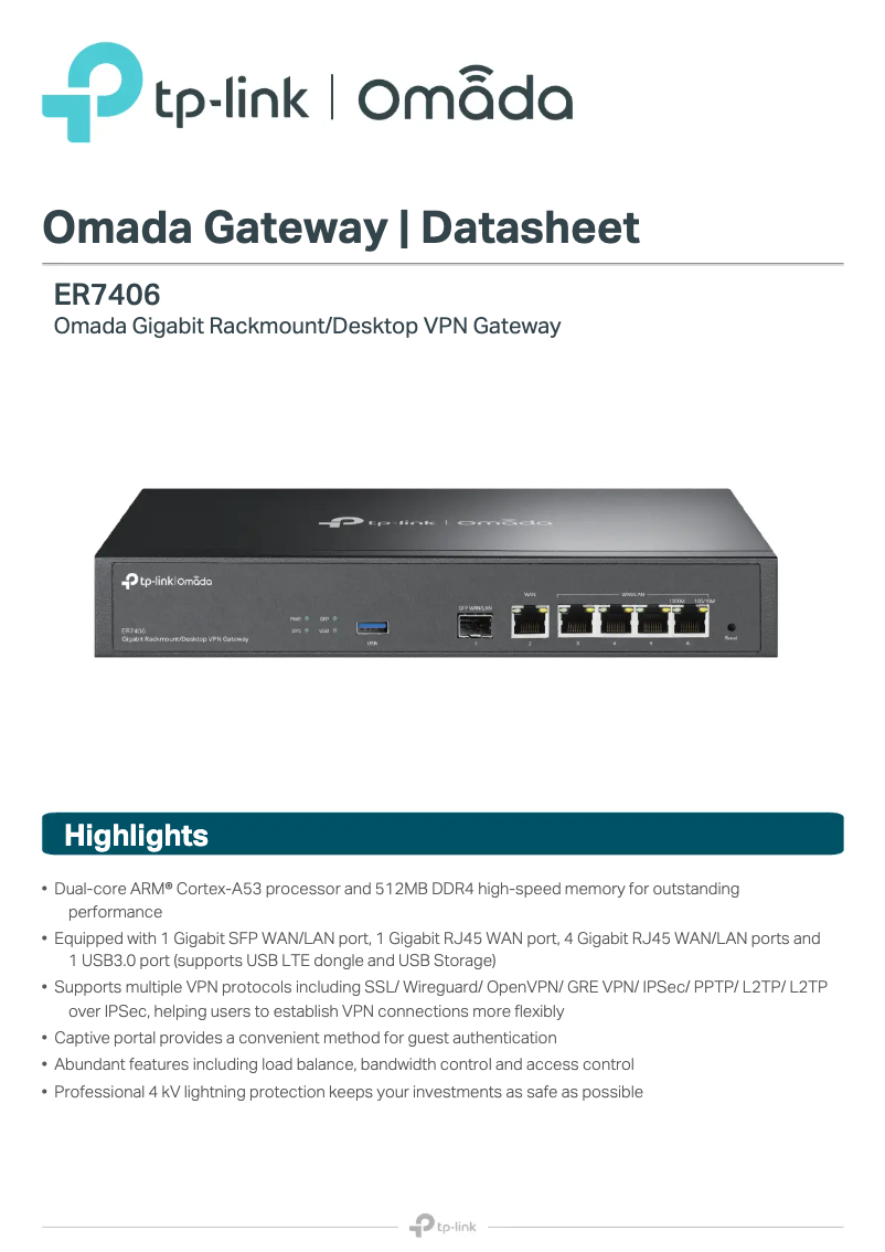 Page n°1 - Fiche technique TP-Link ER7406