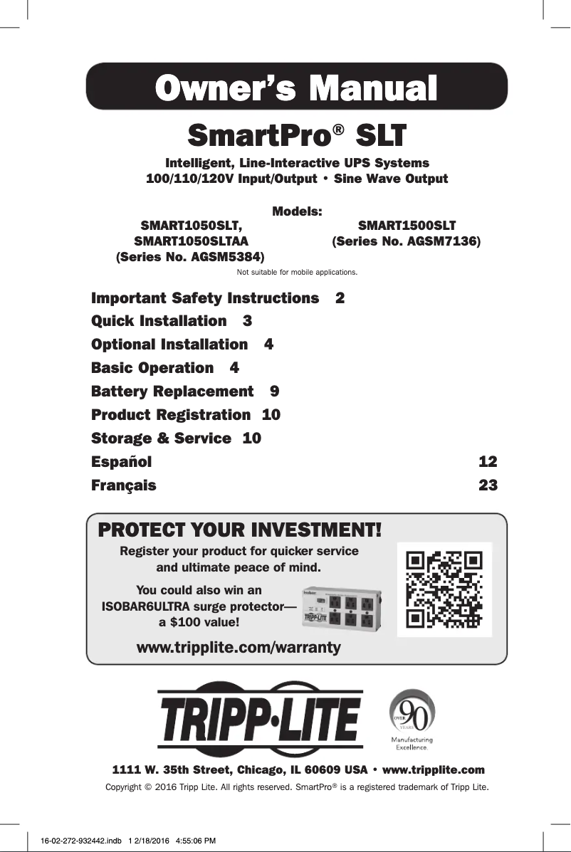 Page n°1 - Manuel utilisateur Tripp Lite SmartPro SMART1050SLTAA