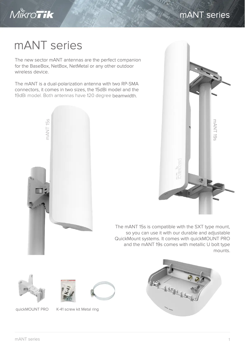 Page 1 de la notice Brochure Mikrotik mANT 15s