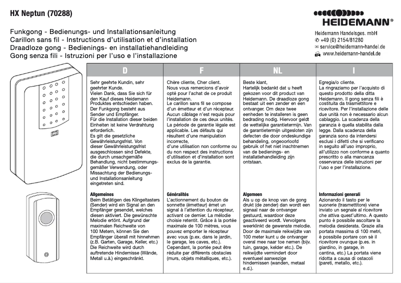 Image de la première page du manuel de l'appareil HX Neptun 70288
