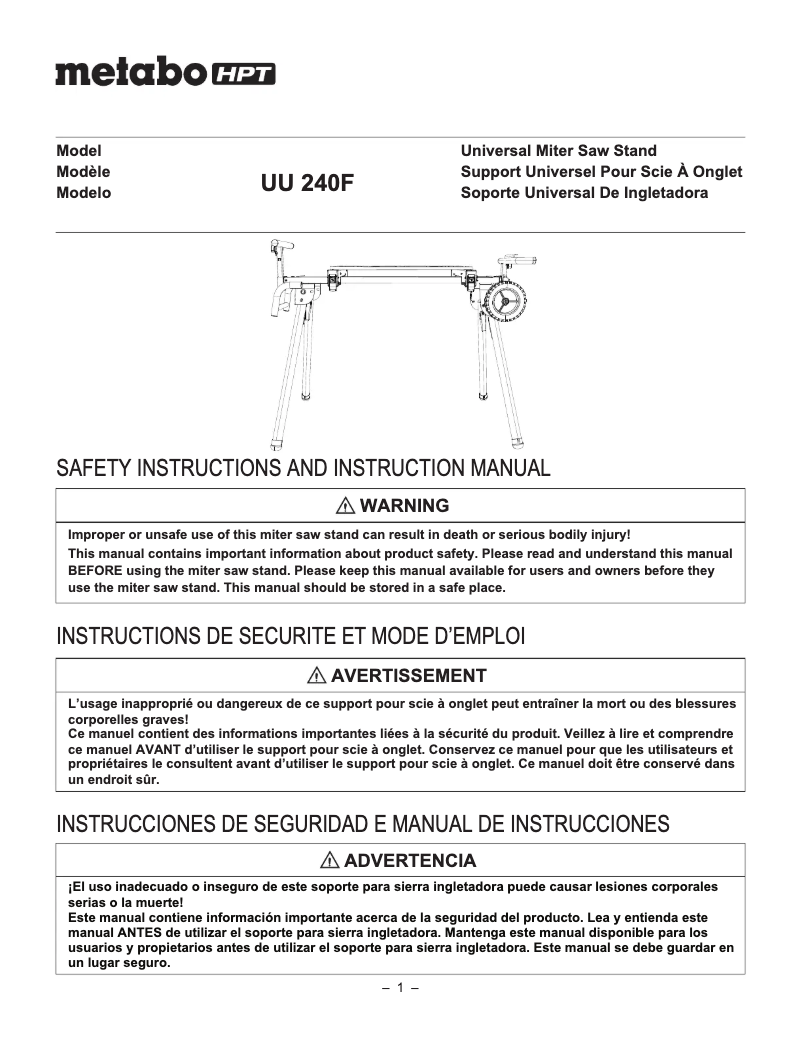 Page n°1 - Manuel utilisateur Metabo UU240F