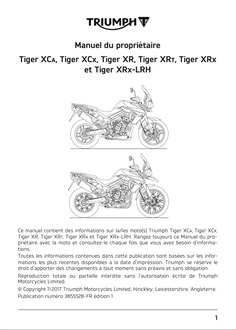 Page 1 de la notice Manuel utilisateur Triumph Tiger 800 XR (2020)