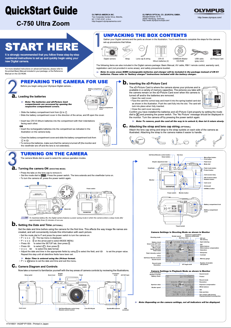 Image de la première page du manuel de l'appareil Camedia C-750 Ultra Zoom